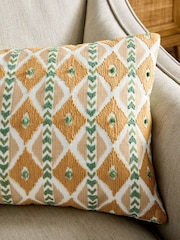Nina Campbell Ochre Ikat Stripe Embroidered Cushion - Image 4 of 6