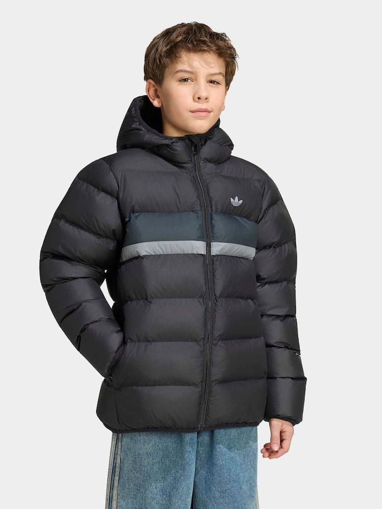 adidas Originals Black Colour Block Puffer Jacket - Image 1 of 6 adidas Originals Black Colour Block Puffer Jacket - Image 1 of 6