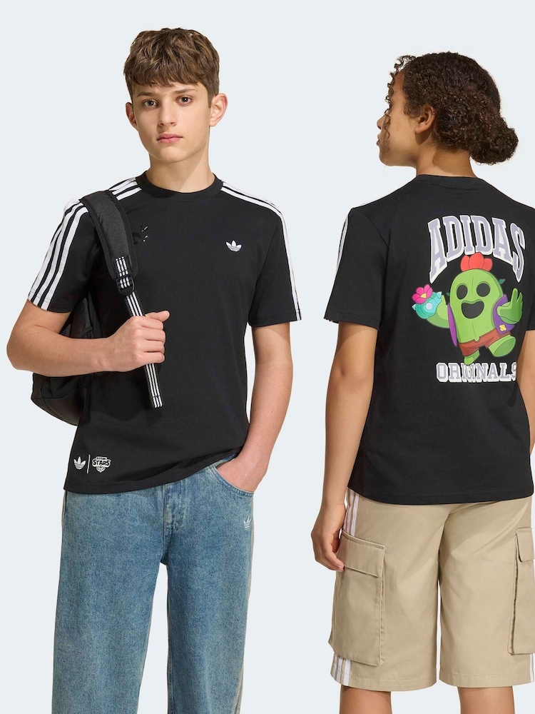adidas Originals Black Brawl Stars 3 Stripe T-Shirt - Image 1 of 6