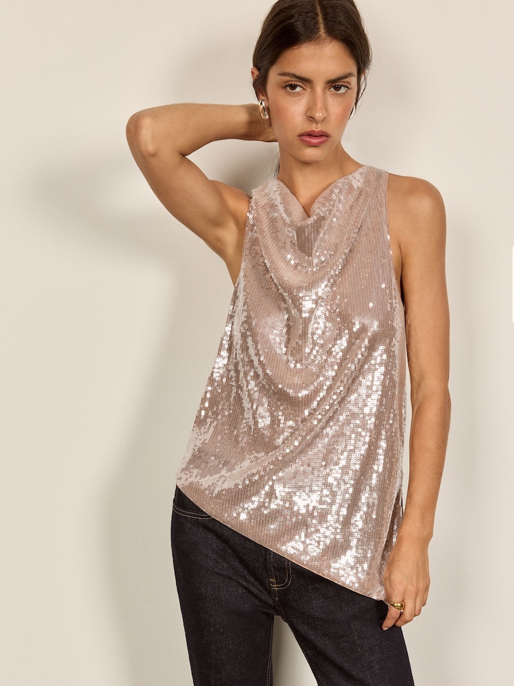 Sequin Cowl Mini Dress - Imaginea 1 din 5 Sequin Cowl Mini Dress - Imaginea 1 din 5