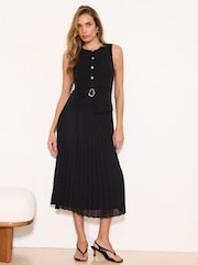 Lipsy Black Belted Hybrid Chiffon Skirt Sleeveless Knitted Maxi Dress - Image 3 of 5