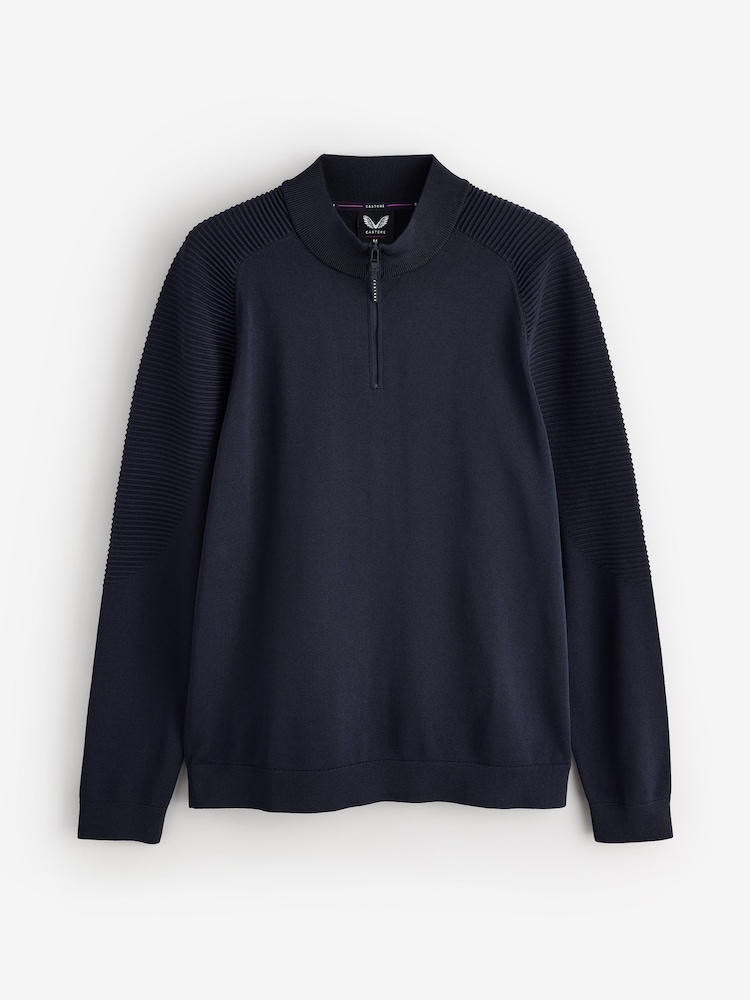 Castore Blue Knitted 1/4 Zip Long Sleeve Golf Midlayer Sweat Top - Image 1 of 1