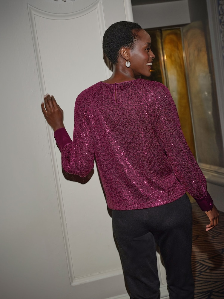 Pure Collection Sequin Balloon Sleeve Blouse - Image 2 of 3 Pure Collection Sequin Balloon Sleeve Blouse - Image 2 of 3