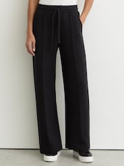 Reiss Black Bella Premium Interlock Wide-Leg Joggers - Image 3 of 7