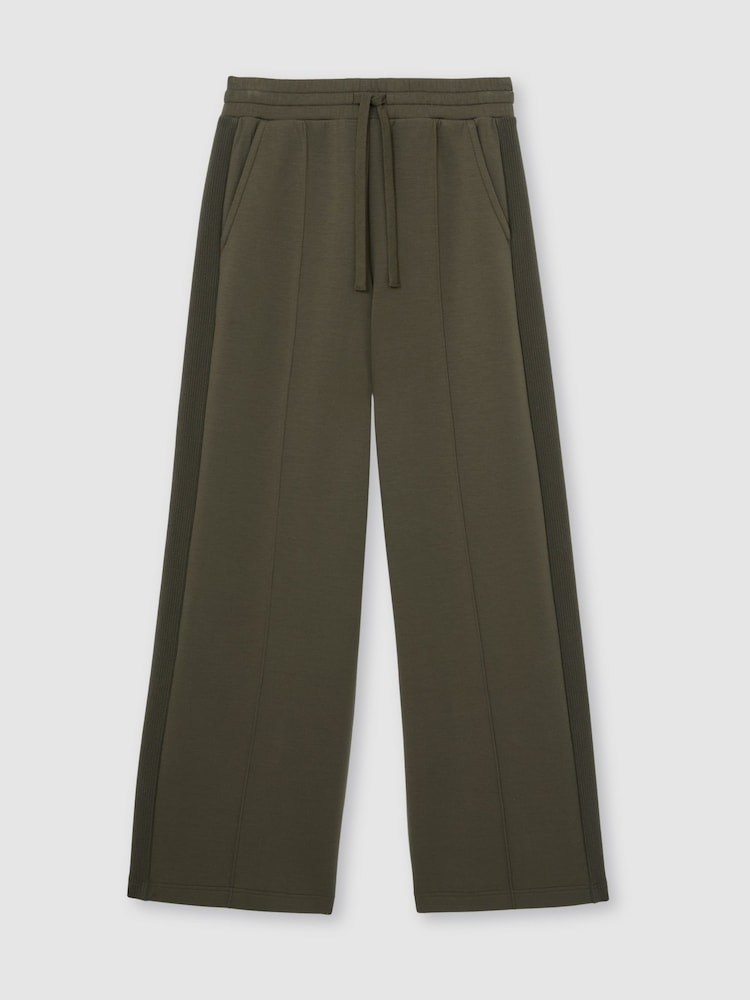 Reiss Khaki Green Bella Premium Interlock Wide-Leg Joggers - Image 2 of 6 Reiss Khaki Green Bella Premium Interlock Wide-Leg Joggers - Image 2 of 6