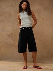 Black Knee Length Denim Jort Shorts - Image 1 of 9