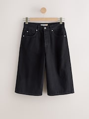 Black Knee Length Denim Jort Shorts - Image 7 of 9