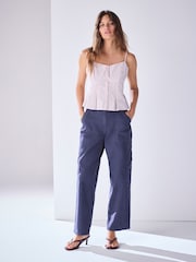 Navy Lightweight Denim Utility Wide Crop Jeans - Image 1 of 9