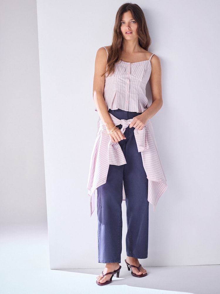 Navy Lightweight Denim Utility Wide Crop Jeans - Image 2 of 9 Navy Lightweight Denim Utility Wide Crop Jeans - Image 2 of 9