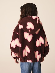 Brown/Pink Heart Zip Up Hoodied Borg Jacket (3-16yrs) - Image 3 of 4
