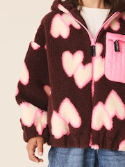 Brown/Pink Heart Zip Up Hoodied Borg Jacket (3-16yrs) - Image 4 of 4