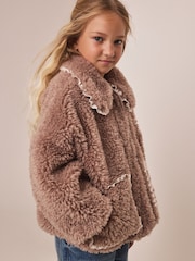 Neutral Brown Teddy Collared Jacket (3-16yrs) - Image 1 of 10