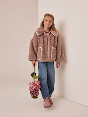 Neutral Brown Teddy Collared Jacket (3-16yrs) - Image 3 of 10
