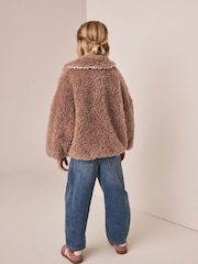 Neutral Brown Teddy Collared Jacket (3-16yrs) - Image 4 of 10