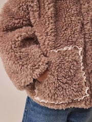 Neutral Brown Teddy Collared Jacket (3-16yrs) - Image 5 of 10