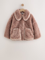 Neutral Brown Teddy Collared Jacket (3-16yrs) - Image 6 of 10