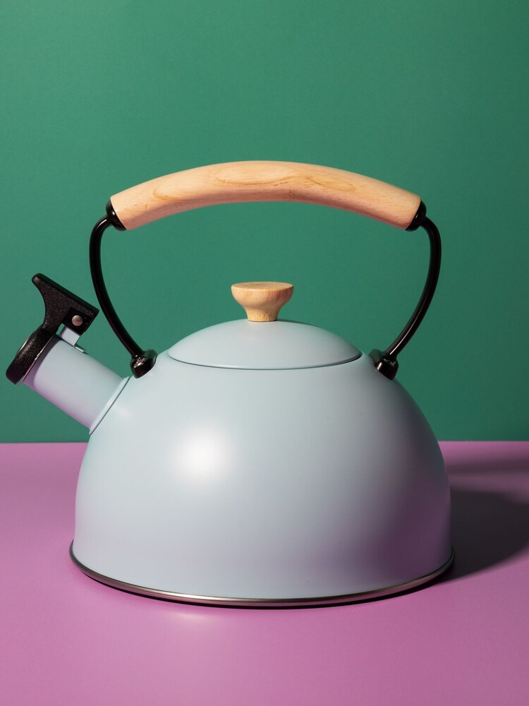 La Cafetiere Blue Whistling Kettle with Wooden Handle - Image 1 of 6 La Cafetiere Blue Whistling Kettle with Wooden Handle - Image 1 of 6