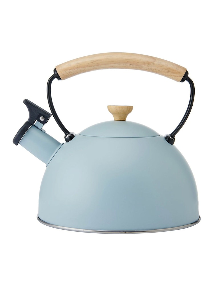 La Cafetiere Blue Whistling Kettle with Wooden Handle - Image 2 of 6 La Cafetiere Blue Whistling Kettle with Wooden Handle - Image 2 of 6