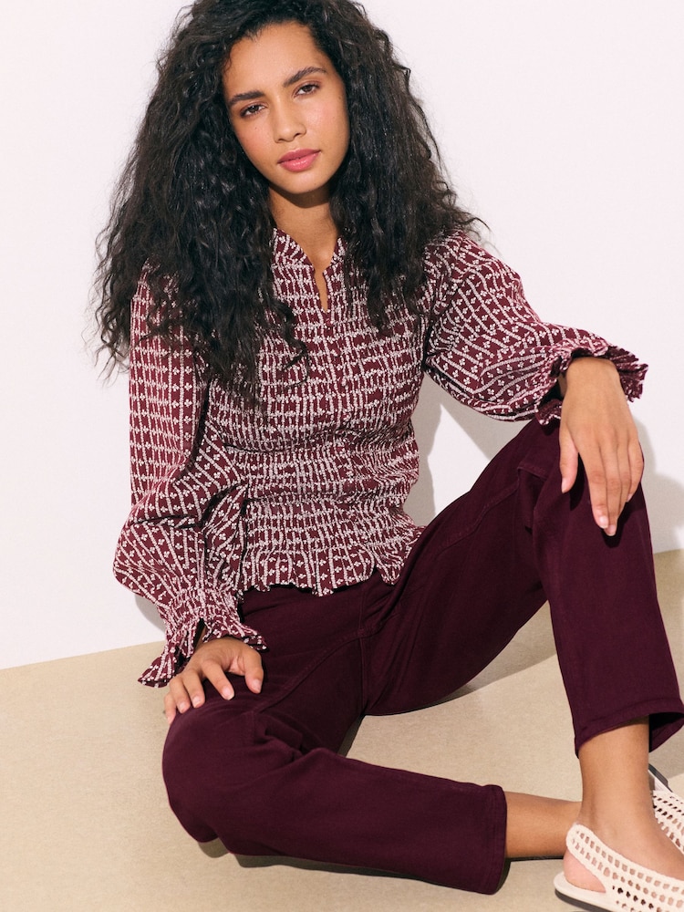 Burgundy Red Slim Mid Rise Stretch Jeans - Image 1 of 7 Burgundy Red Slim Mid Rise Stretch Jeans - Image 1 of 7