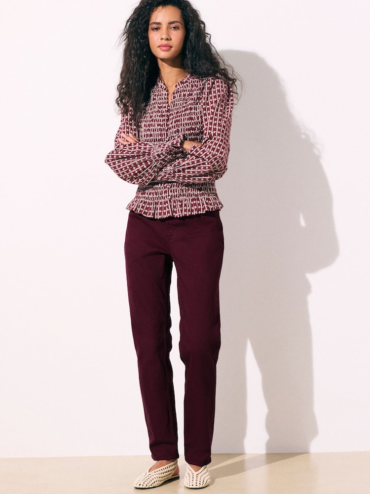 Burgundy Red Slim Mid Rise Stretch Jeans - Image 2 of 7 Burgundy Red Slim Mid Rise Stretch Jeans - Image 2 of 7