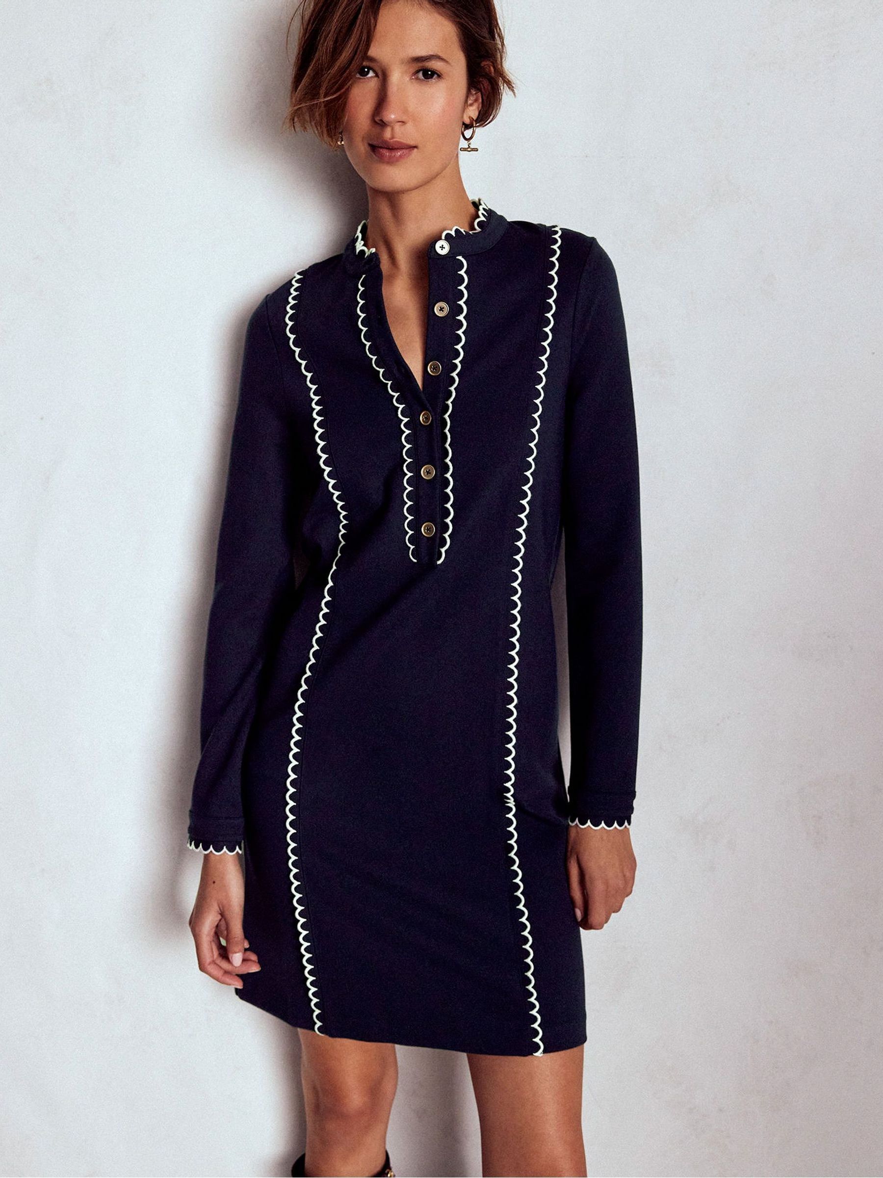 Buy Boden Blue Scallop Detail Shift Dress from the Next UK online shop