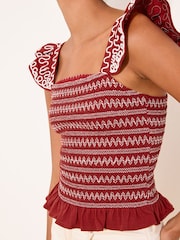 Lipsy Rust Red Shirred Cornelli Embroidered Ruffle Strap Vest - Image 2 of 5