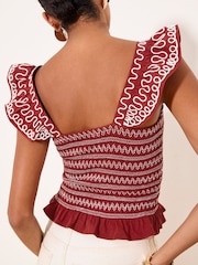 Lipsy Rust Red Shirred Cornelli Embroidered Ruffle Strap Vest - Image 5 of 5