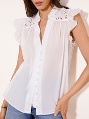 白色 - Lipsy Broderie Shoulder Ruffle Sleeve Shell Top - 图片3 / 5