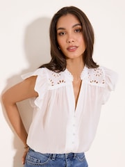 白色 - Lipsy Broderie Shoulder Ruffle Sleeve Shell Top - 图片4 / 5