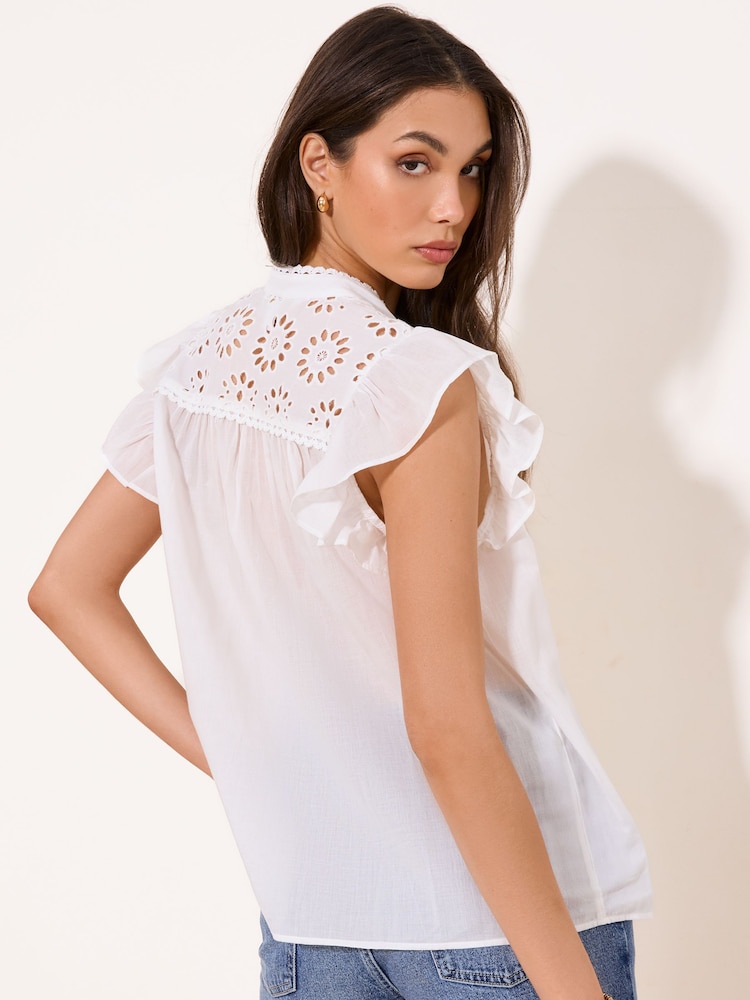 白色 - Lipsy Broderie Shoulder Ruffle Sleeve Shell Top - 图片5 / 5