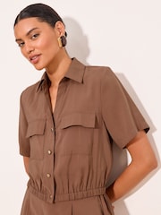 Lipsy Brown Bubble Hem Utility Shirt - Image 2 of 5