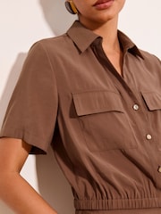 Lipsy Brown Bubble Hem Utility Shirt - Image 4 of 5