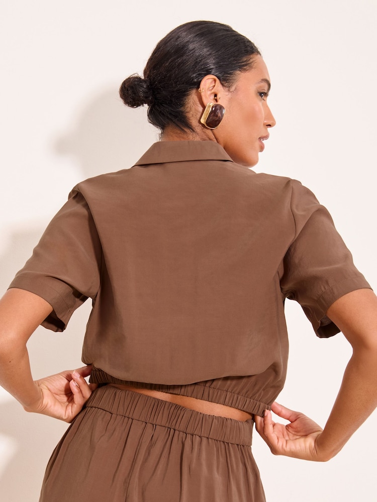 Lipsy Brown Bubble Hem Utility Shirt - Image 5 of 5 Lipsy Brown Bubble Hem Utility Shirt - Image 5 of 5