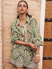 Lipsy Green & Pink Tropical Printed Shirt - Image 4 of 4
