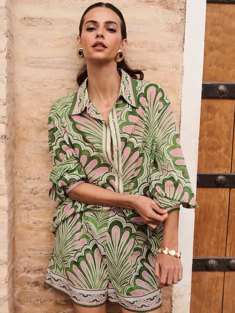 Lipsy Green & Pink Tropical Printed Shirt - Image 4 of 4