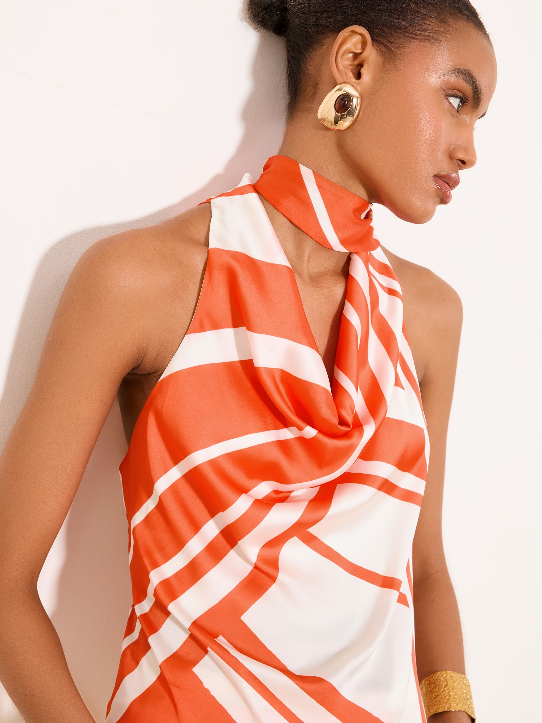 Buy Lipsy Orange White Printed Satin Halter Scarf Top from Next USA
