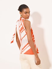 Lipsy Orange White Print Tie Neck Halter Top - Image 5 of 5