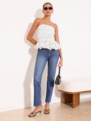 Lipsy White & Black Polka Dot Printed Bandeau Puff Hem Top - Image 3 of 5