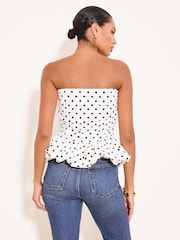 Lipsy White & Black Polka Dot Printed Bandeau Puff Hem Top - Image 4 of 5