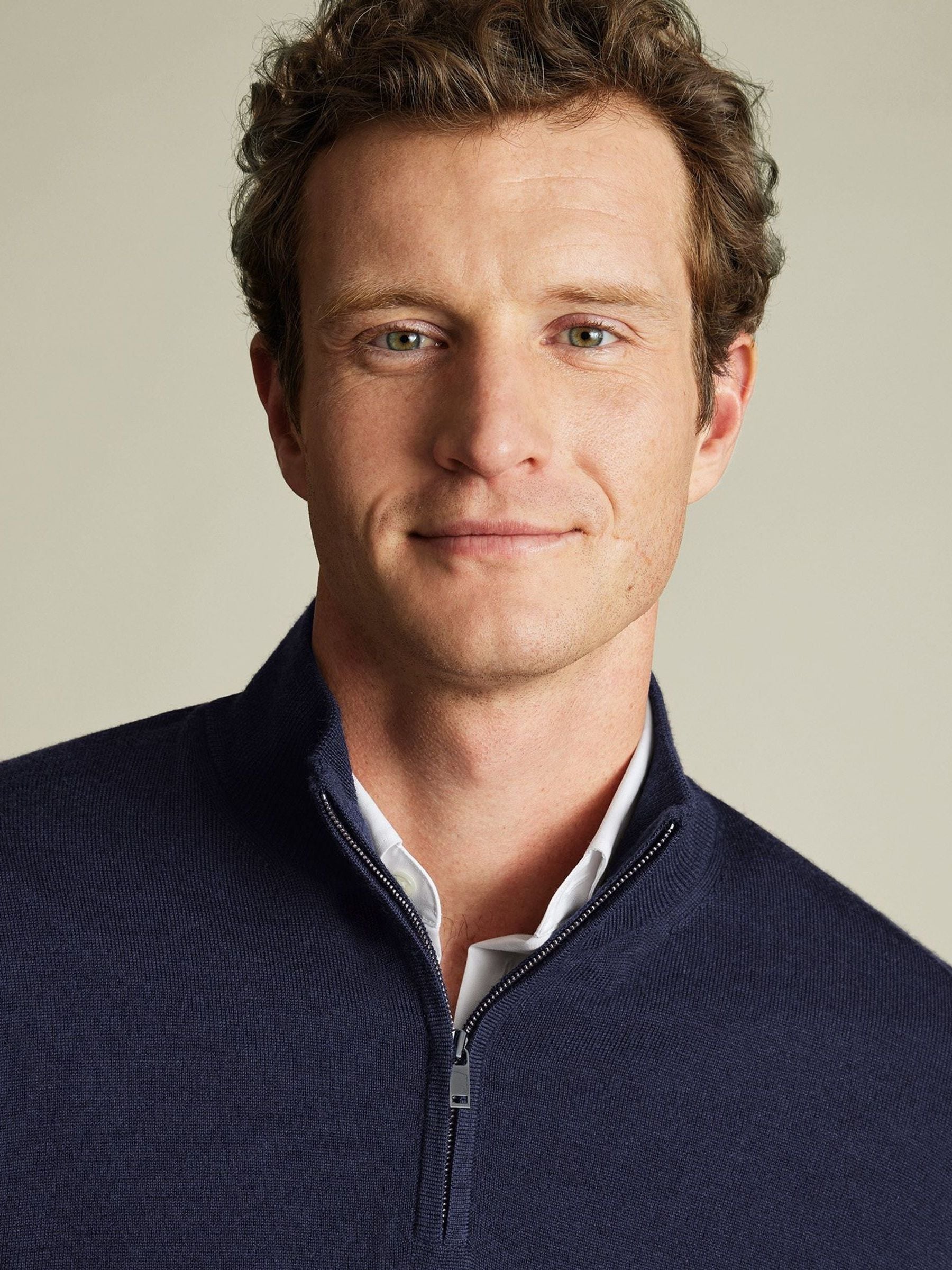 Buy Charles Tyrwhitt Navy Pure Merino Quarter Zip Jumper from Next