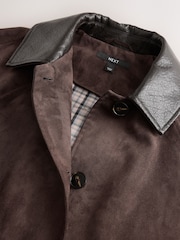 Chocolate Brown Check Lined Faux Suede Trench Coat - Image 9 of 9