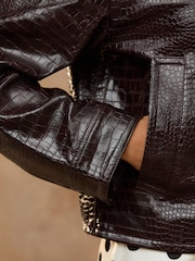 Berry Red Croc Texture Faux Leather Jacket - Image 5 of 9