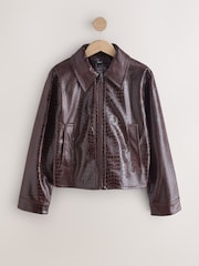 Berry Red Croc Texture Faux Leather Jacket - Image 6 of 9