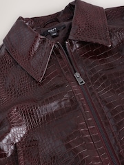 Berry Red Croc Texture Faux Leather Jacket - Image 7 of 9