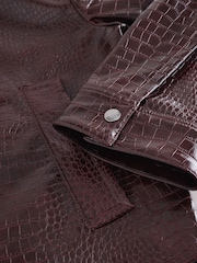 Berry Red Croc Texture Faux Leather Jacket - Image 8 of 9