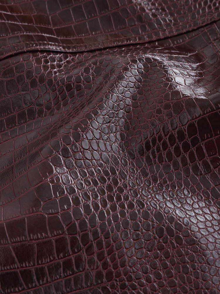 Berry Red Croc Texture Faux Leather Jacket - Image 9 of 9 Berry Red Croc Texture Faux Leather Jacket - Image 9 of 9