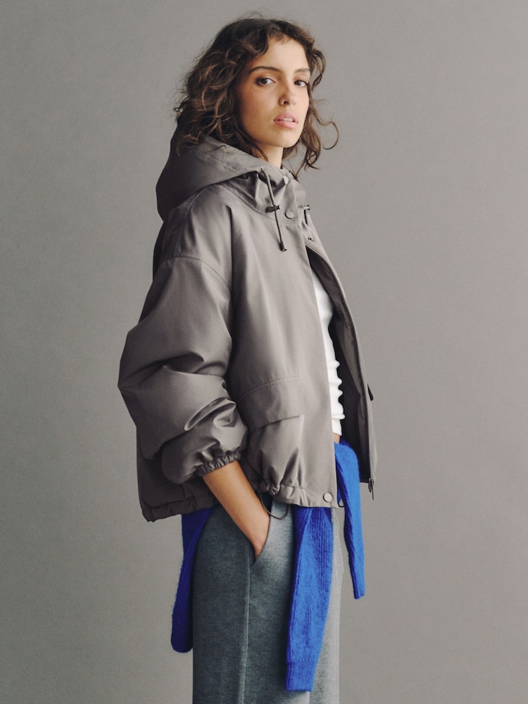 Grey Waterproof Funnel Neck Padded Bomber Jacket - Image 1 of 8 Grey Waterproof Funnel Neck Padded Bomber Jacket - Image 1 of 8