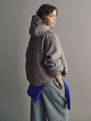 Grey Waterproof Funnel Neck Padded Bomber Jacket - Image 3 of 8