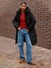 Black Shower Resistant Hooded Long Padded Puffer Coat - Image 2 of 7