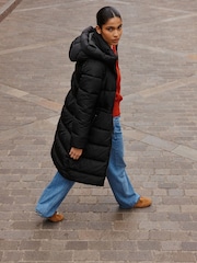 Black Shower Resistant Hooded Long Padded Puffer Coat - Image 5 of 7